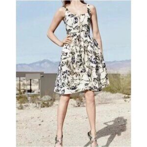 NWT J. Crew Linen Zip Front Dress in Gold Leaf Print 6P